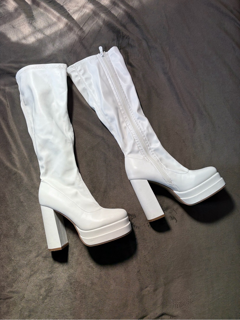 White Platform Over-the-Knee Block Heel Boots